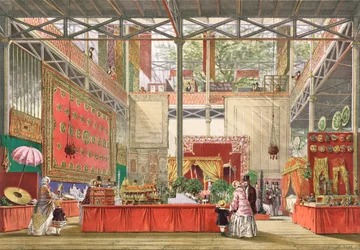 Vista da seção Índia da Grande Exposição de 1851, de &39;Dickinson&39;s Comprehensive Pictures&39; 1852 (litografia colorida)